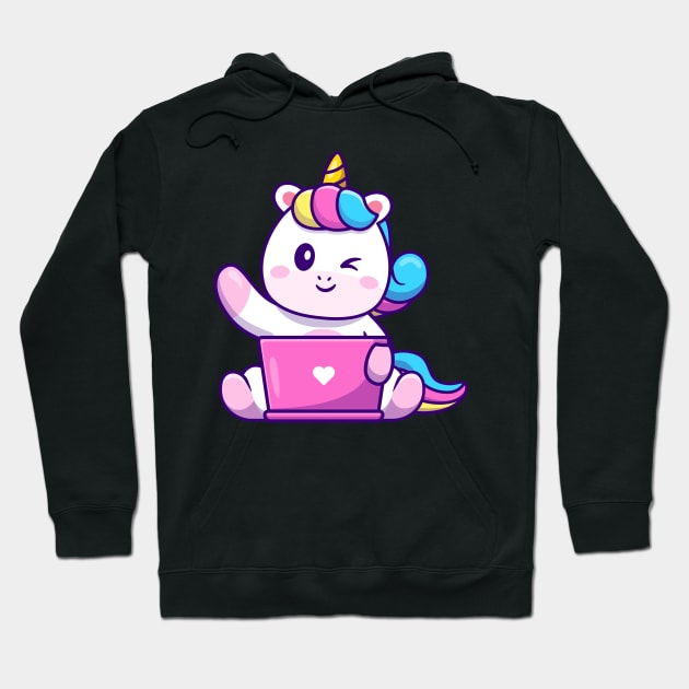 Cute Working On Laptop Cartoon Hoodie by Catalyst Labs